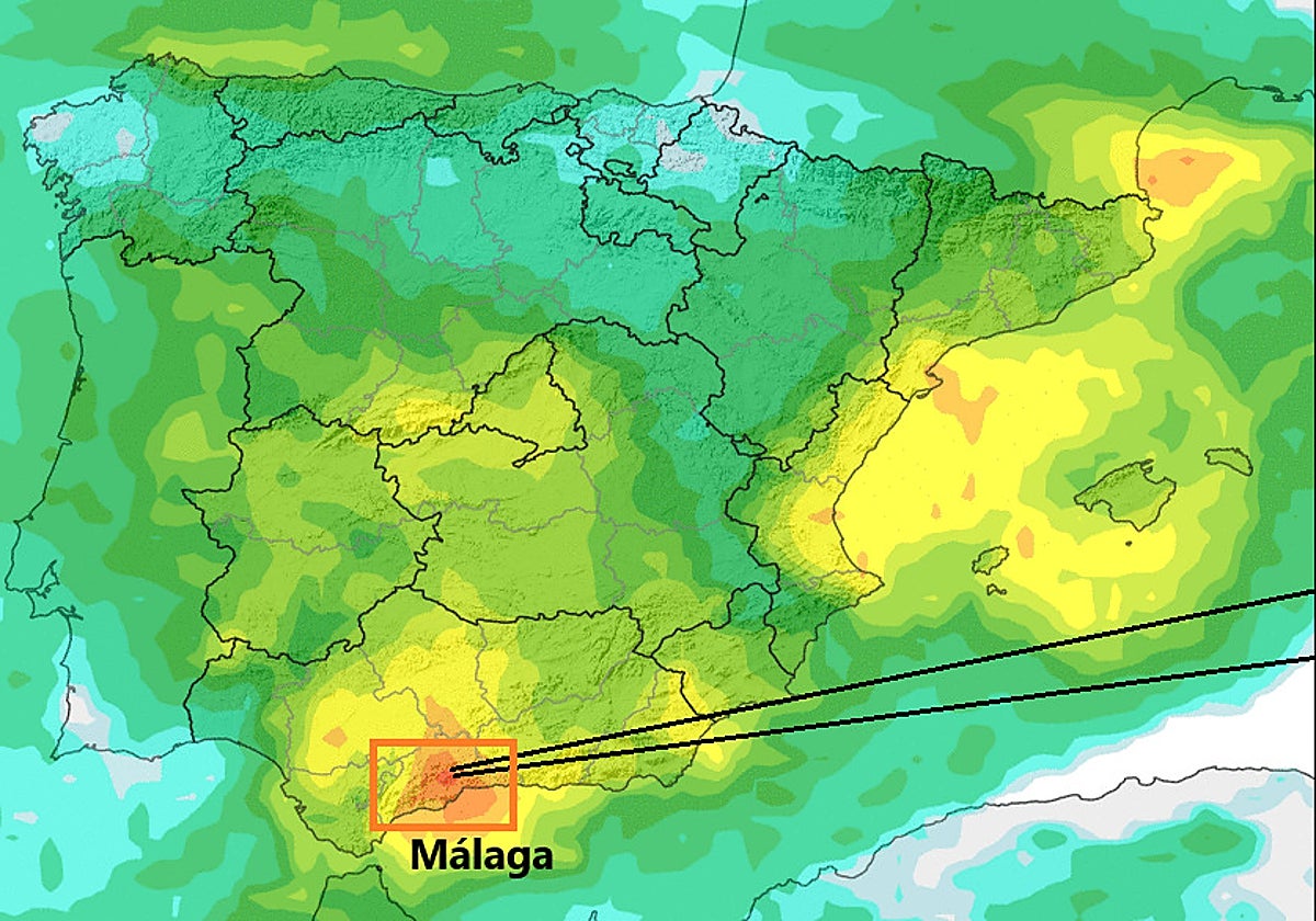 Vista del mapa de la Aemet con lo datos de las precipitaciones máximas para mañana miércoles