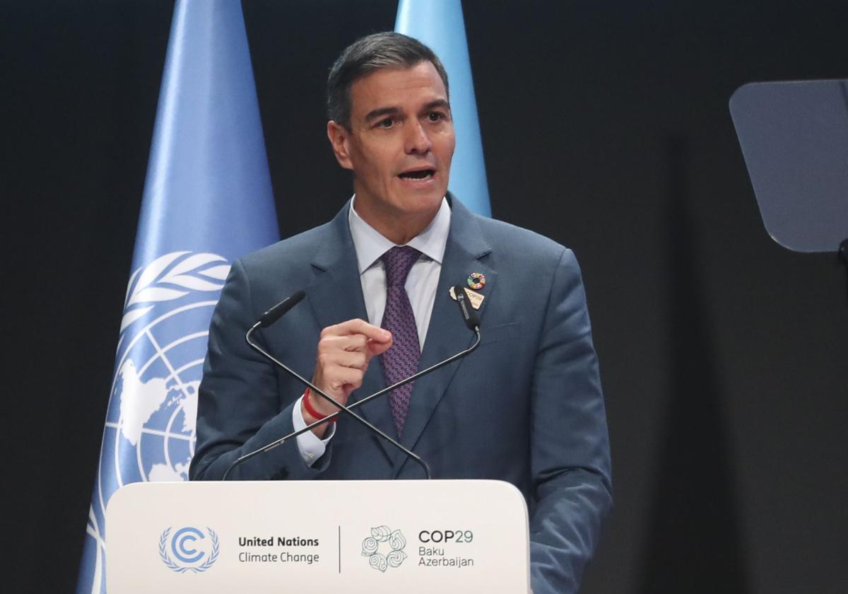 El presidente del Gobierno, Pedro Sánchez, en la cumbre del clima, en Bakú