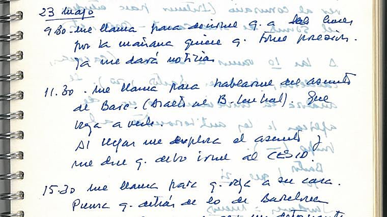 Anotaciones de Emilio Alonso Manglano del día que se produce el asalto del Banco Central, cuando se le comunica que tome posesión del cargo de director del Cesid