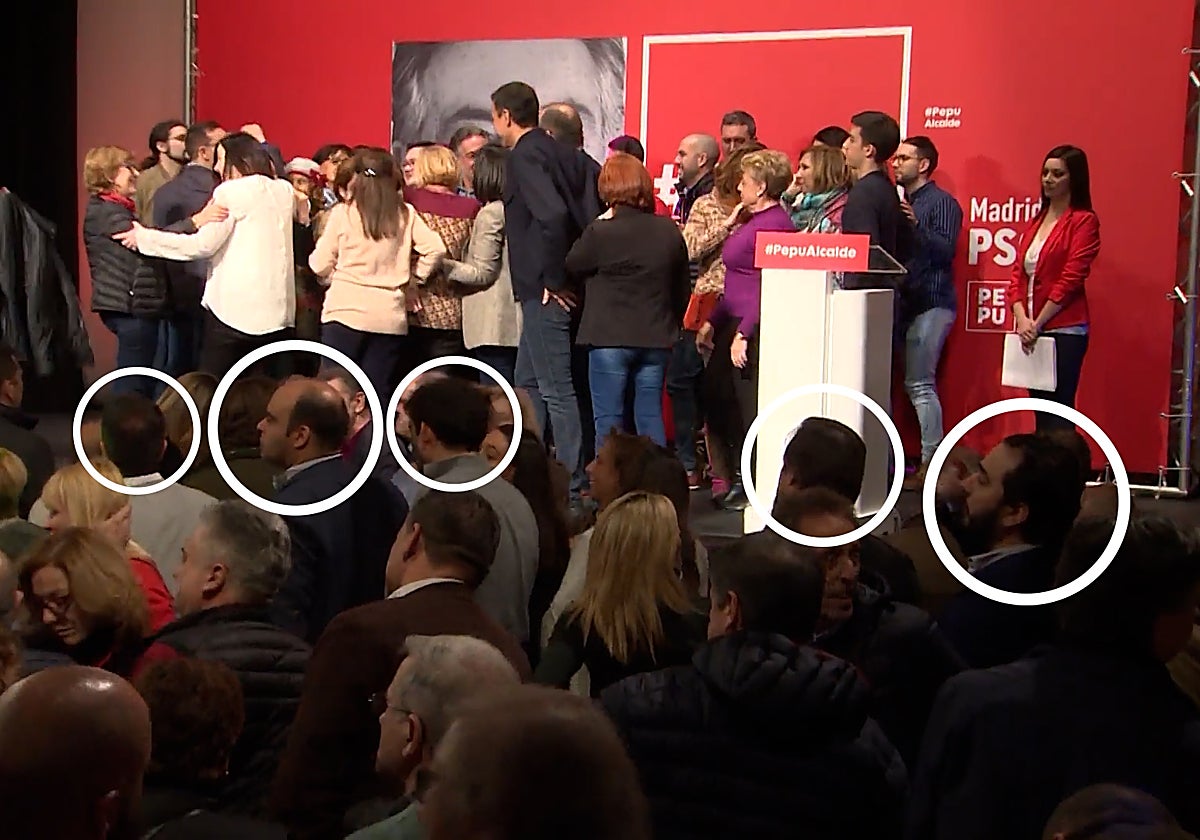 De izquierda a derecha, David Sanza, Pedro Cantero y Víctor de Aldama en el acto de Sánchez y Pepu Hernández