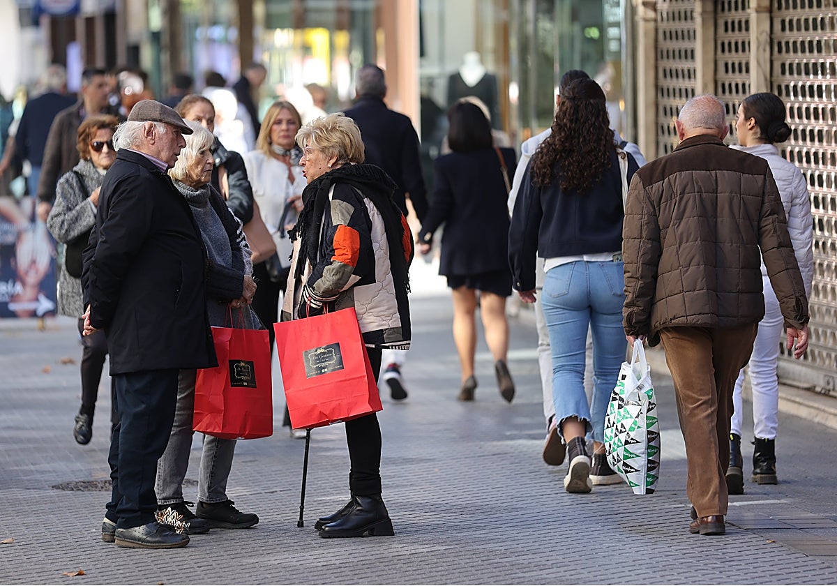 Viandantes por el Centro de Córdoba con bolsas decompras