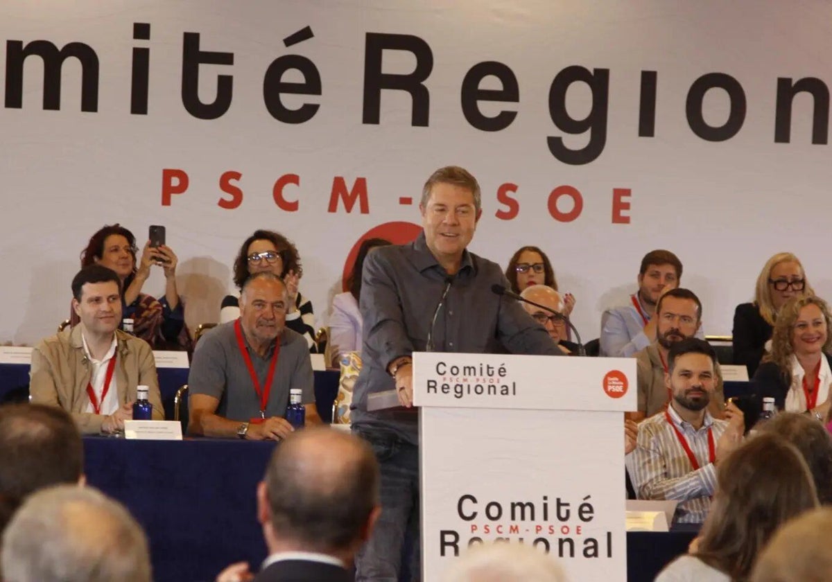 Emiliano García-Page durante su intervención en el Comité Regional del PSOE en Castilla-La Mancha