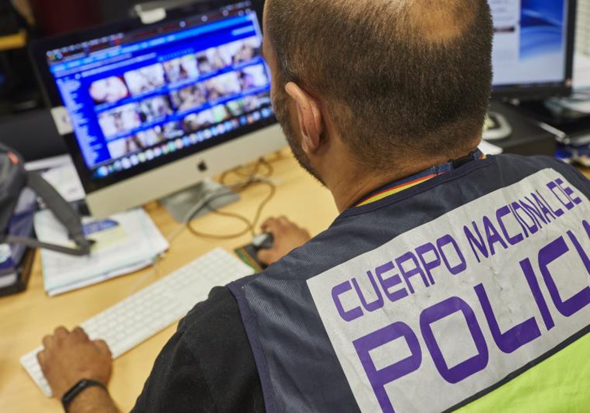 Un agente de la Unidad de Ciberdelincuencia delante de la pantalla de un ordenador