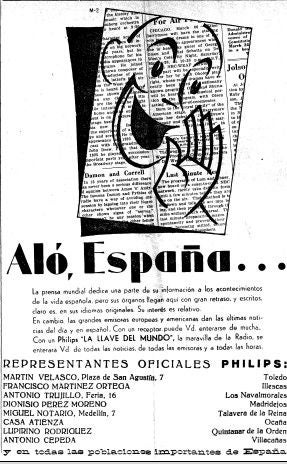 La firma Philips nombró a Martin Velasco como agente en Toledo. En 1935 fue invitado con otros delegados españoles a viajar a la sede central en Holanda. En la publicidad de El Castellano figuraban los representantes oficiales en la provincia de Toledo