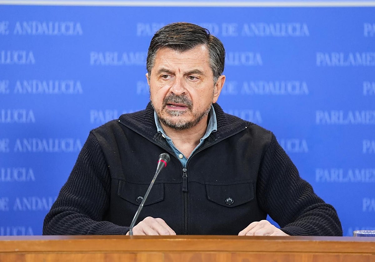 Toni Martín, portavoz del PP andaluz, en la rueda de prensa de hoy