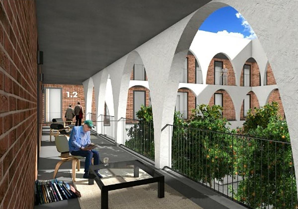 Infografía del complejo municipal de apartamentos para jóvenes y mayores en Aguilar de la Frontera