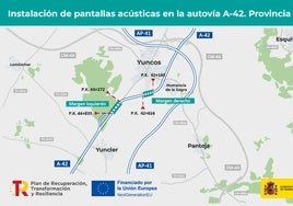 Adjudicadas las obras para reducir el ruido en la A-42 a su paso por Yuncos, Numancia de la Sagra y Yuncler