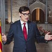 Salvador Illa, presidente de la Generalitat de Cataluña, hoy, durante el discurso de las fiestas de Navidad