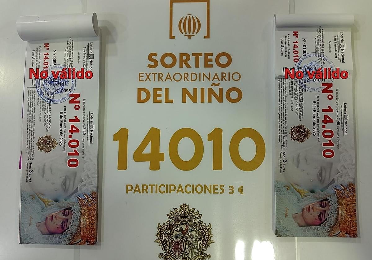 Imagen de las participaciones que vende la Bondad con el número que al final no se jugará