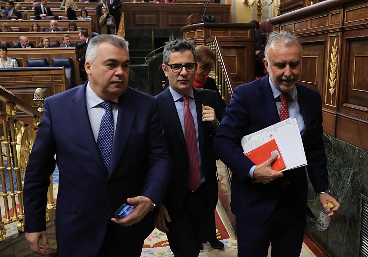 Santos Cerdán, Félix Bolaños y Ángel Víctor Torres, en el Congreso