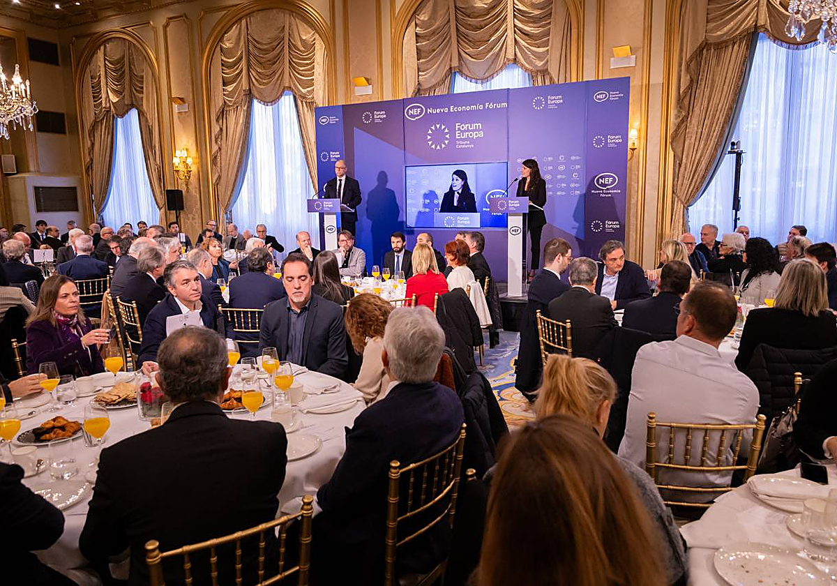 Jordi Turull, hoy, durante su intervención en la conferencia política en Barcelona organizada por Nueva Economía Fórum