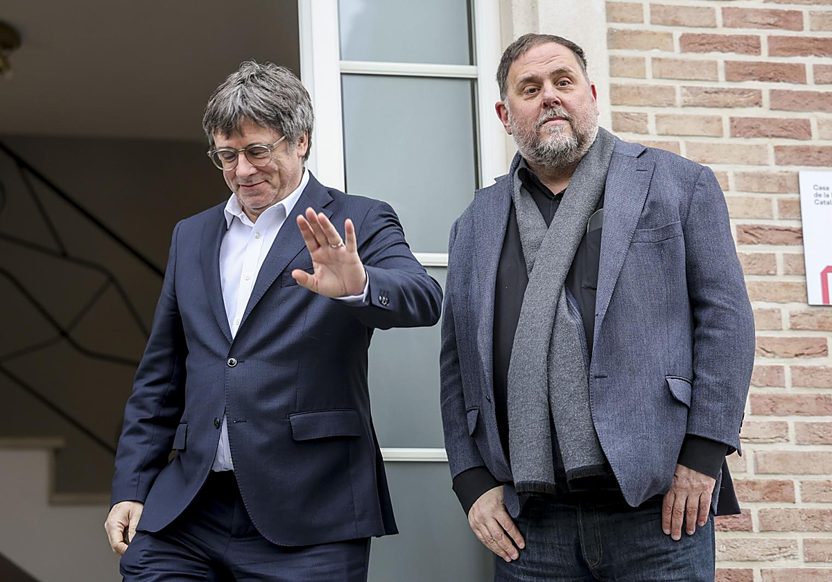 Carles Puigdemont y Oriol Junqueras, hoy, en Waterloo (Bélgica)