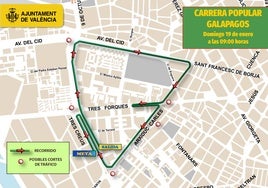 Calles cortadas y líneas de la EMT desviadas en Valencia este domingo 19 de enero por la carrera popular Galápagos