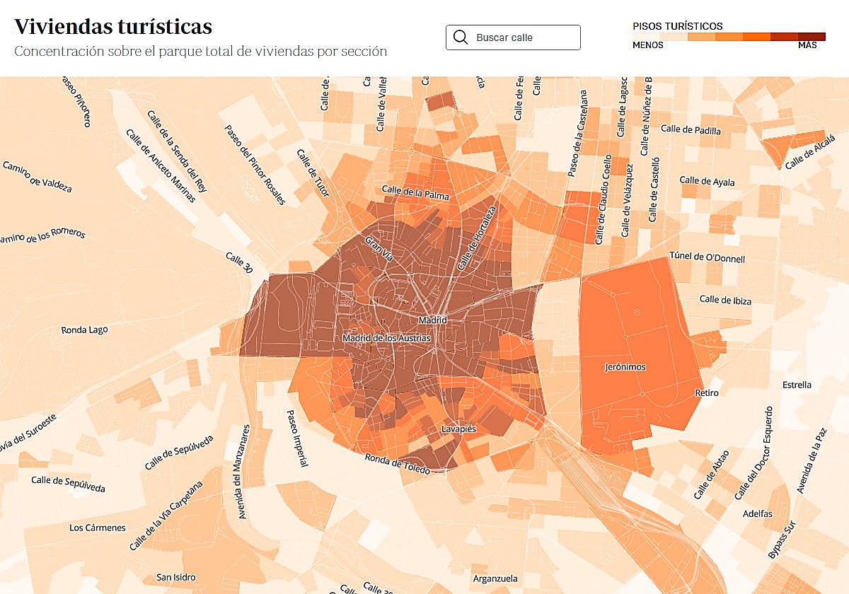 El mapa de los pisos turísticos de la Comunidad de Madrid: consulta cuántos hay en tu calle