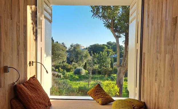 Detalle del jardin premiado visto desde el interior de la vivienda