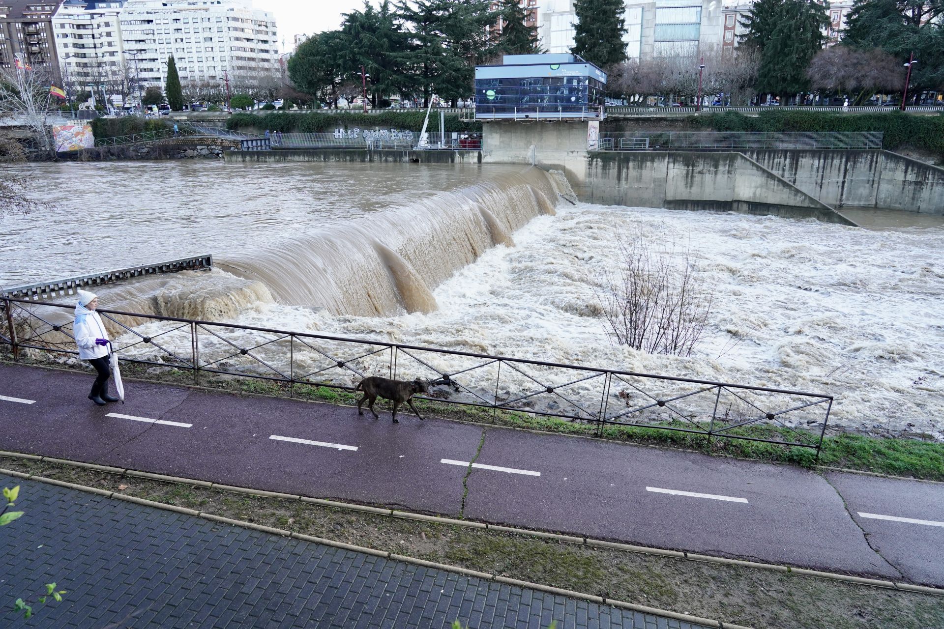 Crecida del río Bernesga a su paso por León