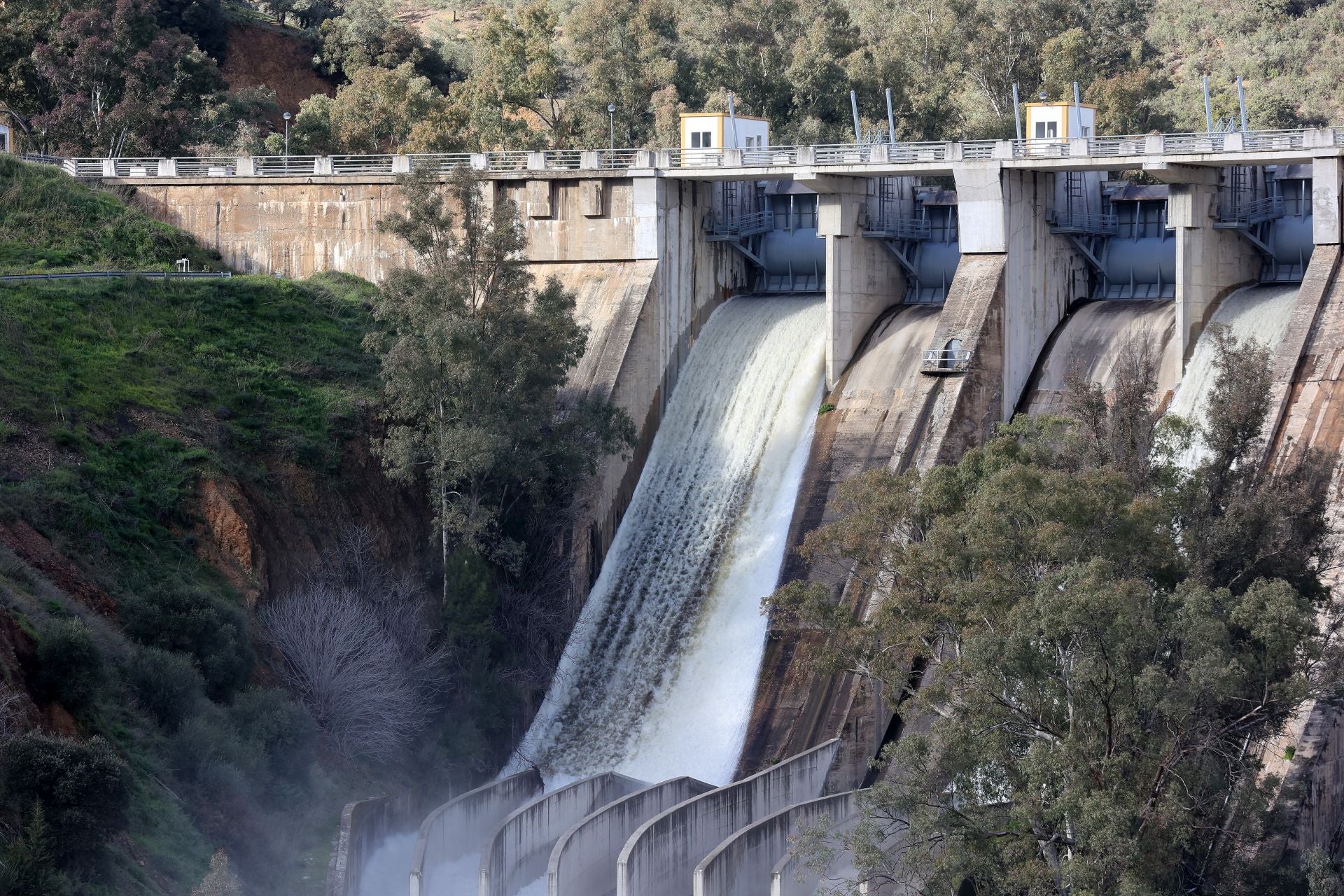 El espectacular desembalse del pantano del Guadalmellato, en imágenes