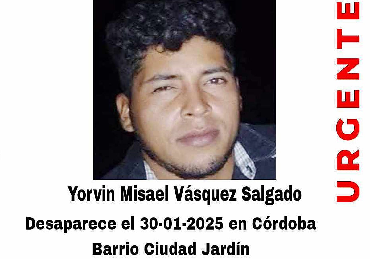 El cartel de SOS Desaparecidos con la imagen de Yorvin Vásquez, el joven desaparecido