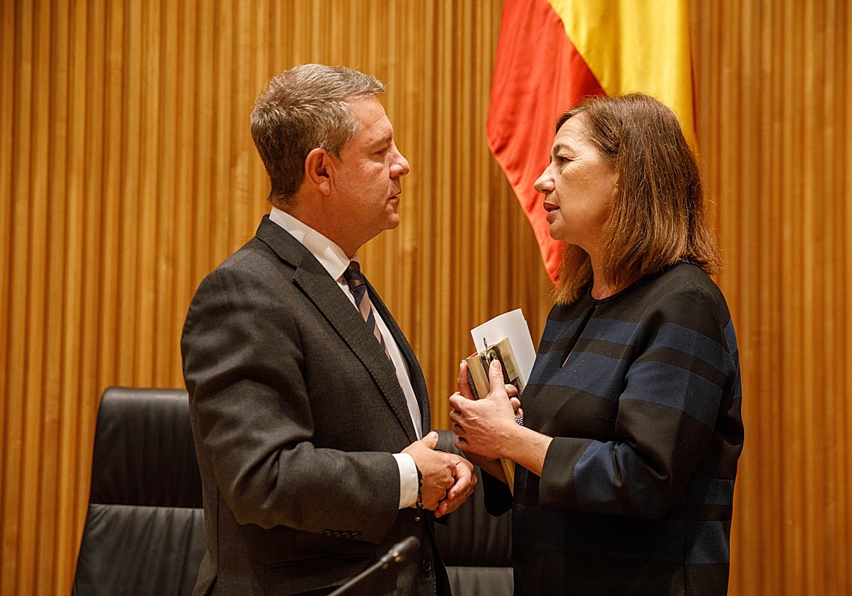 Page y la presidenta del Congreso, Francina Armengol, este jueves, en la presentación del libro 'Discursos parlamentarios de José Bono'