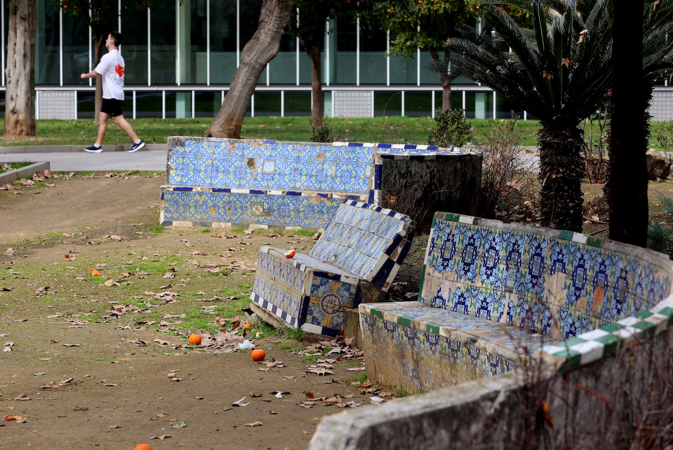 El abandono de los icónicos bancos de los Jardines de Agricultura, en imágenes