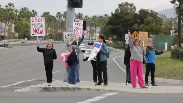 Imágenes de la manifestación "TeslaTakedown" contra Elon Musk en California