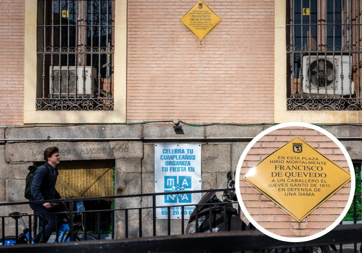 La placa en memoria de la acción de Quevedo. El texto puede leerse en el detalle