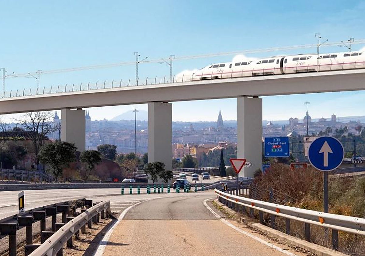 Una de las imágenes facilitadas por Nacho Hernando sobre el impacto de AVE sobre la visual de Toledo