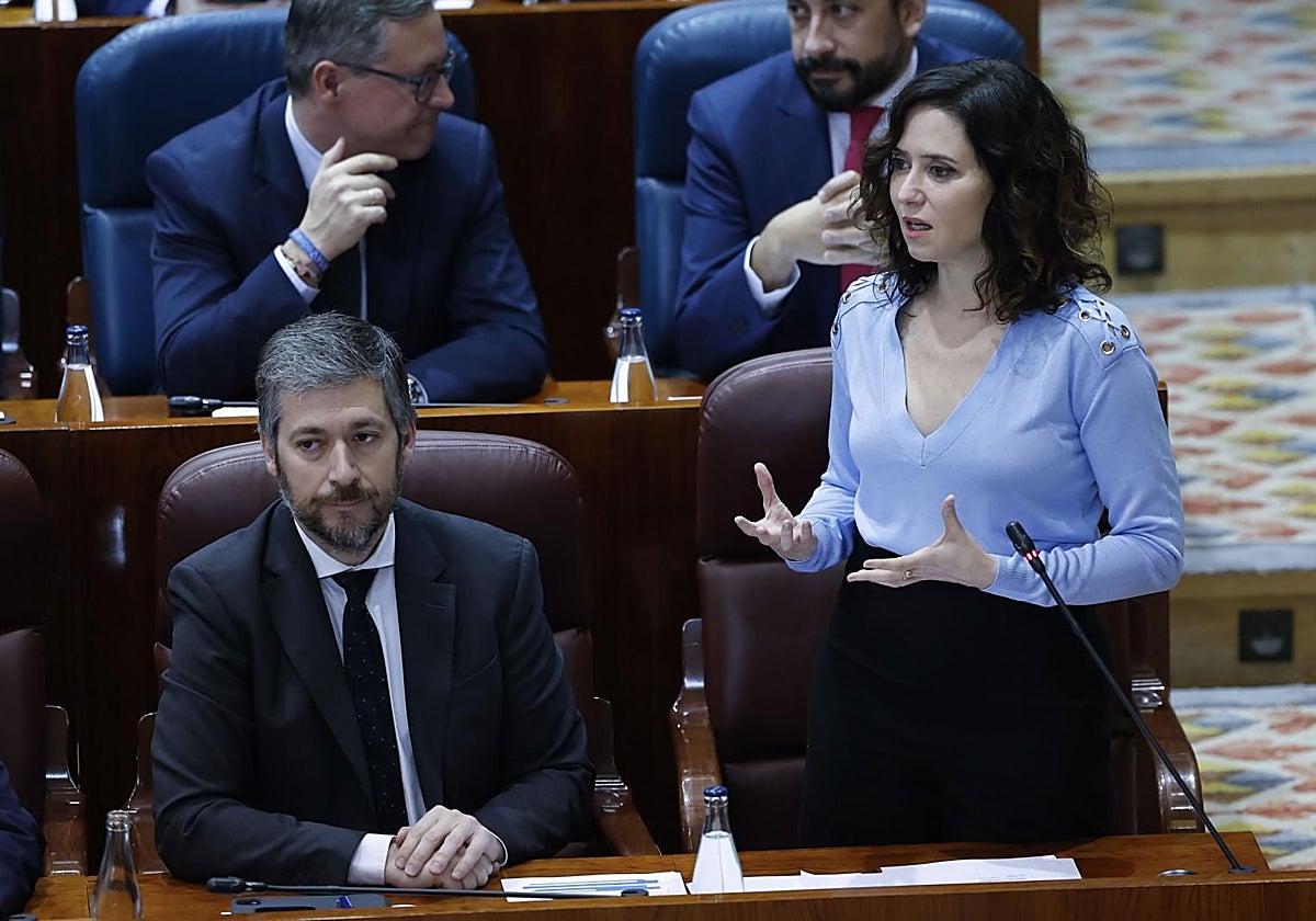 Isabel Díaz Ayuso, en la sesión de control de la Asamblea de Madrid este jueves