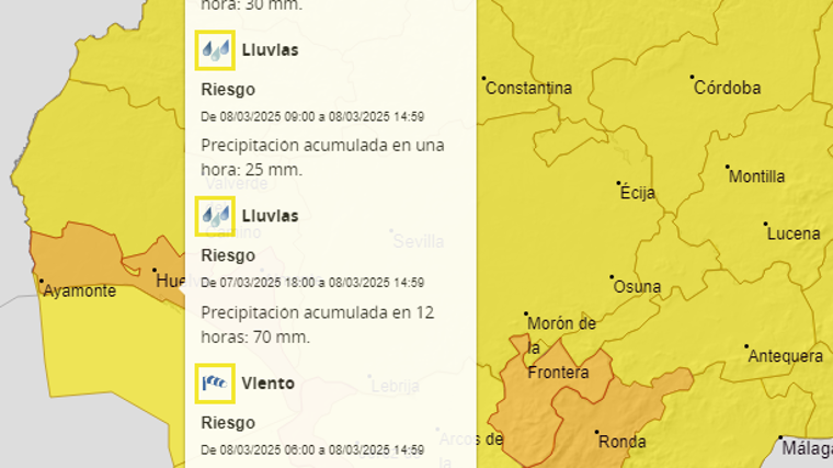 La Aemet activa el aviso naranja por fuertes lluvias y tormentas en Andalucía: estas son las zonas más afectadas