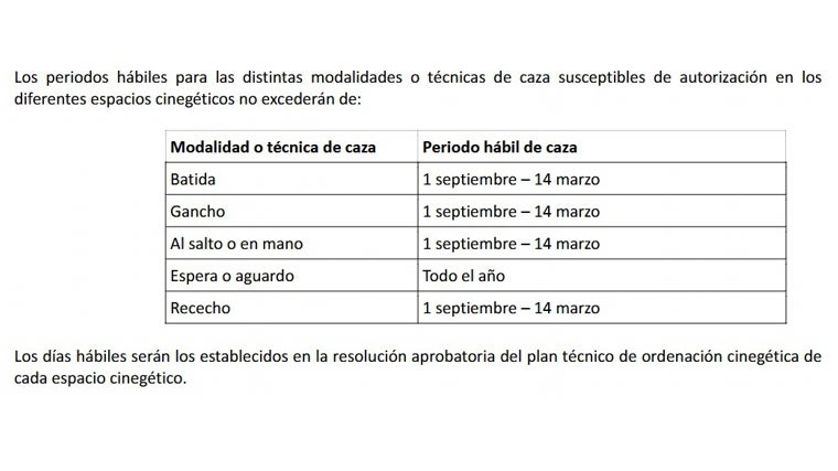 Calendar with business hunting periods in the Valencian Community, in the draft of the new decree
