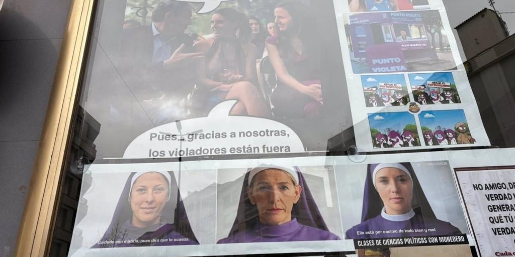 Decoran la sede de Vox en Cuenca con Jenni Hermoso, Yolanda Díaz e Irene Montero vestidas de monjas