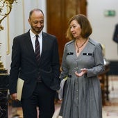 Los socialistas Alfonso Rodríguez Gómez de Celis, Francina Armengol e Isaura Leal, a su llegada a una reunión de la Mesa del Congreso