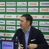 Monterrubio y Juanito durante la rueda de prensa en sala de prensa en El Arcángel