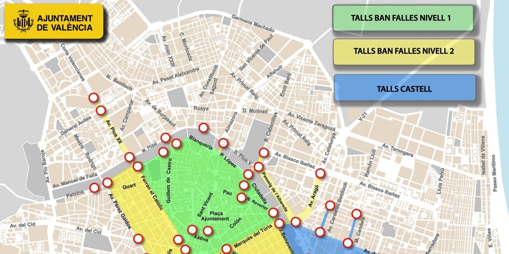 Calles cortadas en el centro de Valencia por Fallas hasta el 19 de marzo