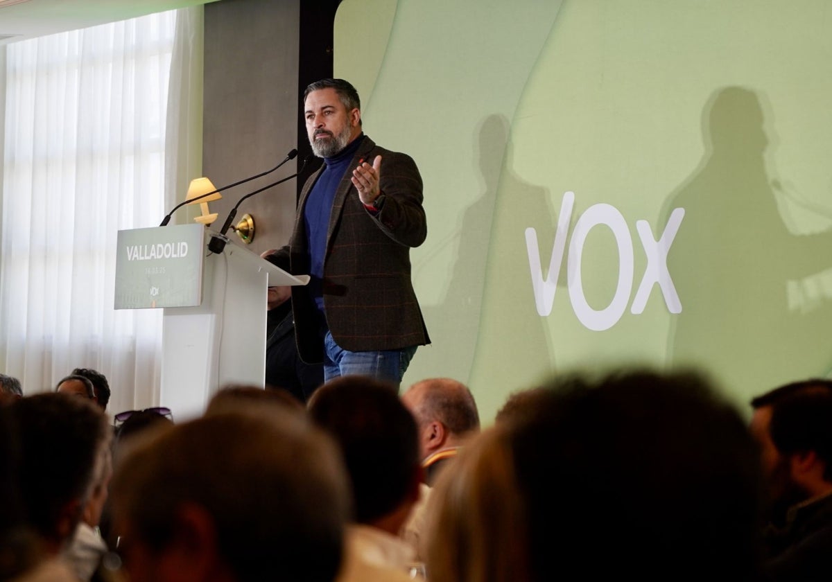 El presidente de Vox, Santiago Abascal, durante su intervención en el acto celebrado en Valladolid