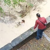 Momento en el que la joven se lanza al río para salvar al animal