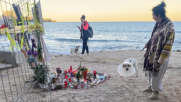 Dos dueñas de perros con sus mascotas, en la playa de la Albufereta donde se ha registrado el cruel suceso