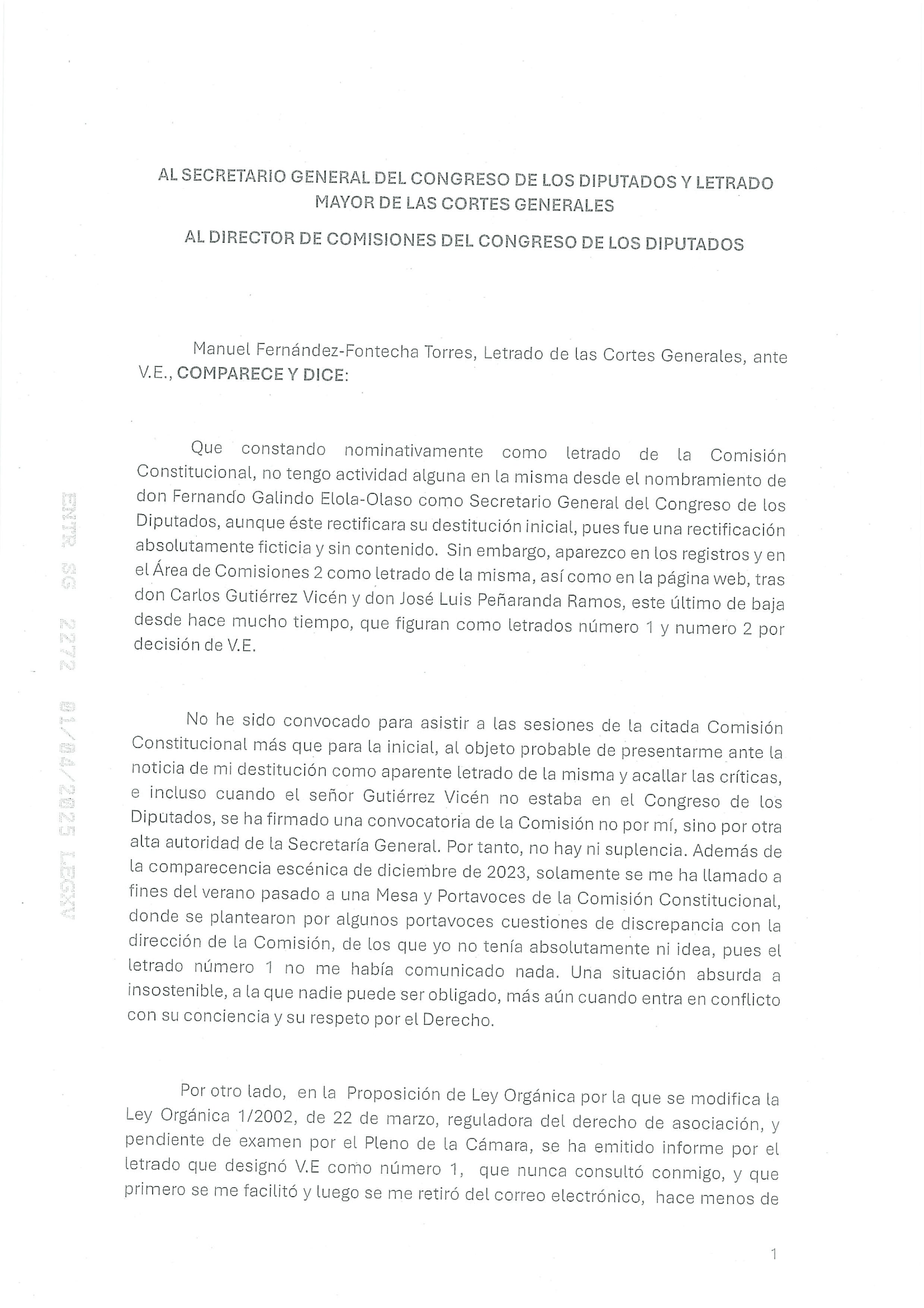 Imagen - Primera parte de la renuncia de Manuel Fernández-Fontecha