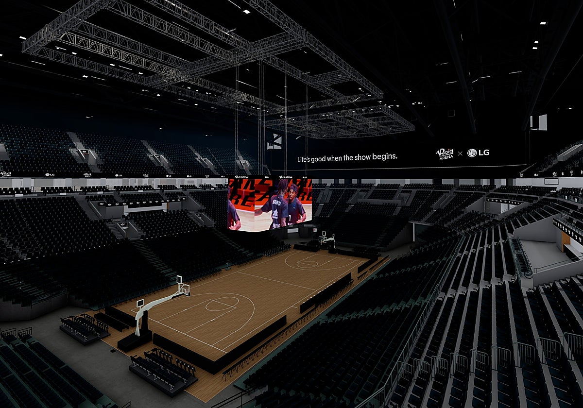Imagen del videomarcador que instalará LG en el Roig Arena