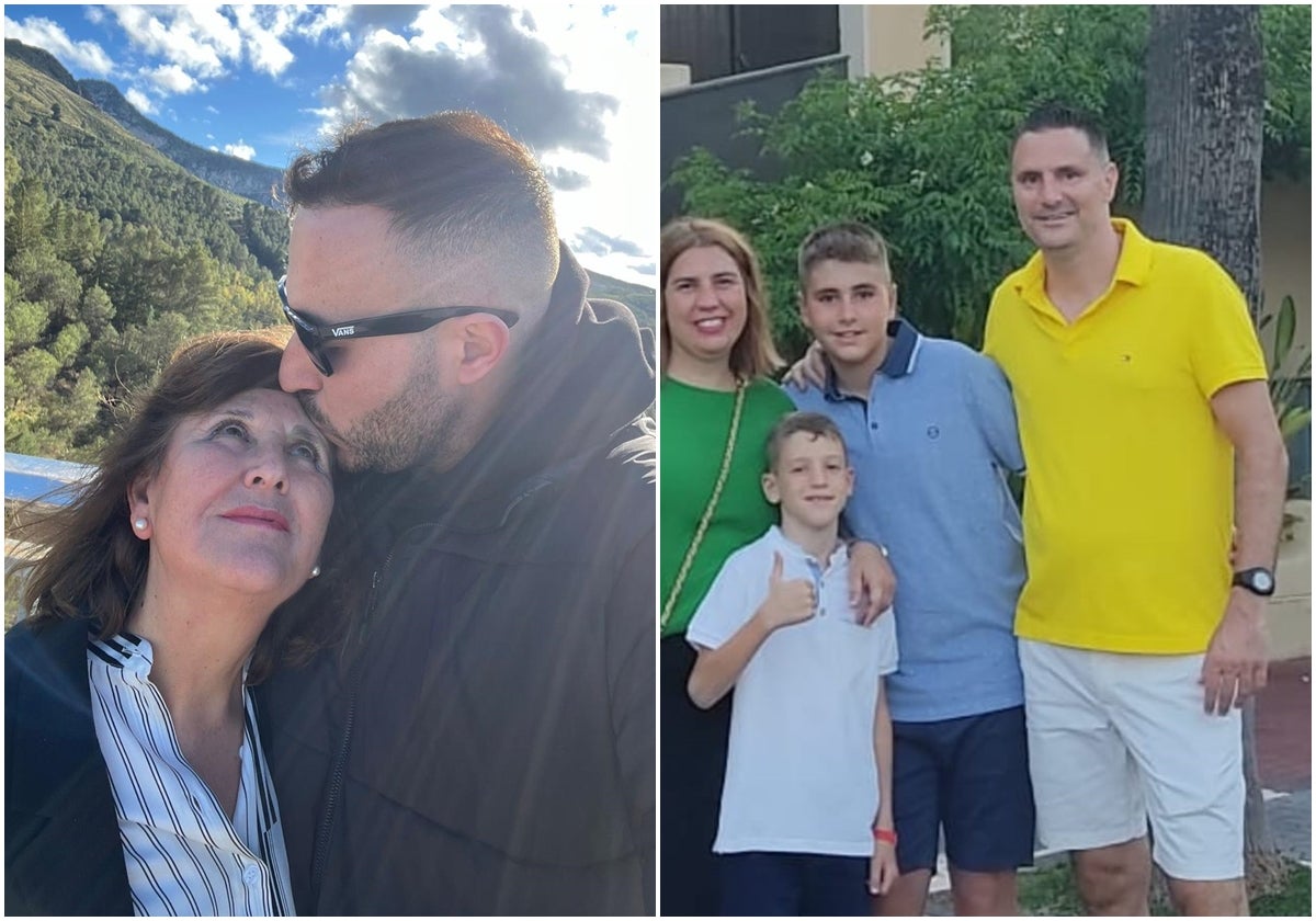 A la izquierda, María y su hijo Carlos. A la derecha, Carlos, con su familia