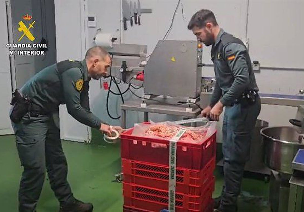 Agentes de la Guardia Civil con la carne intervenida