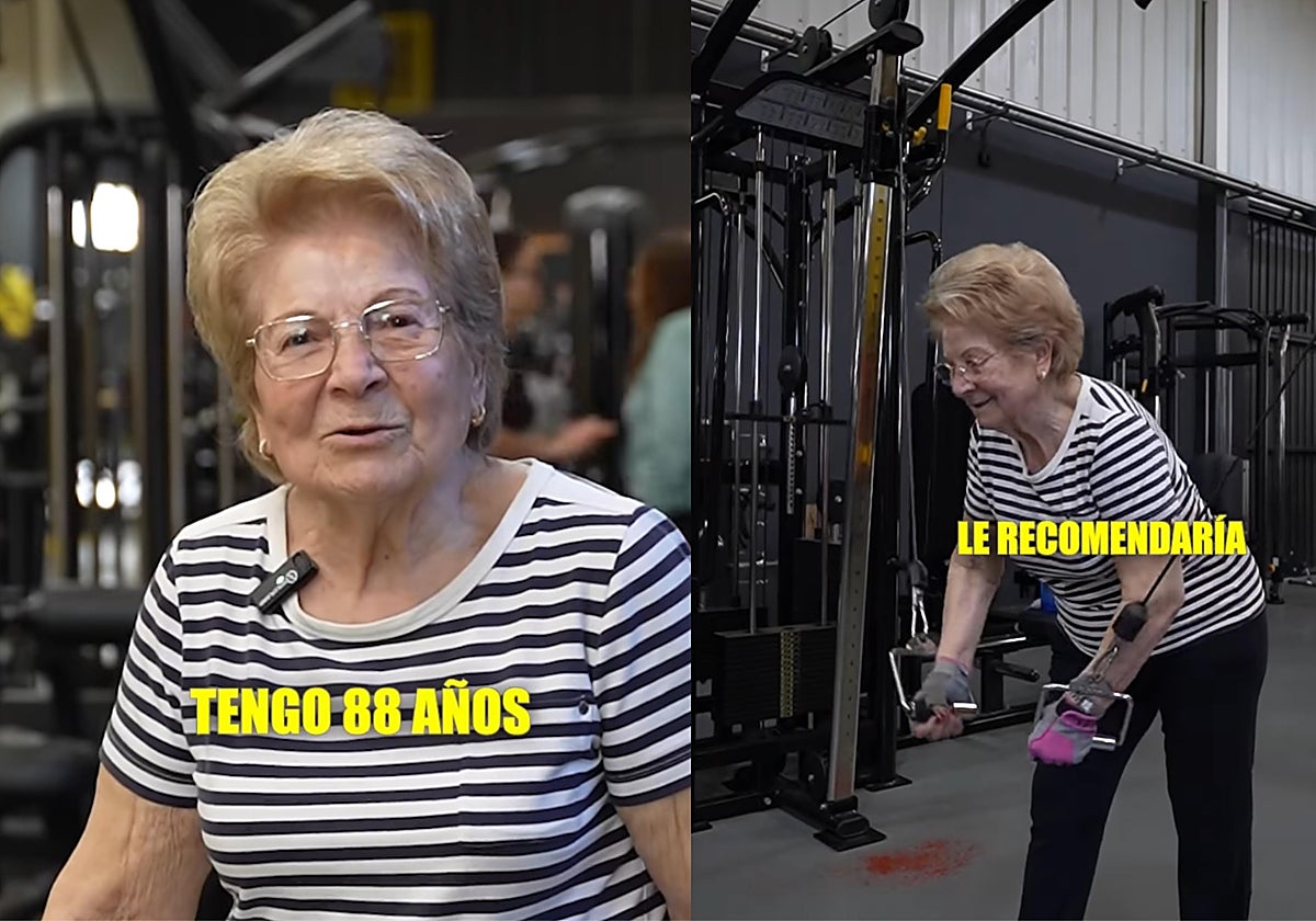 Imagen de Tere, de 88 años, entrenando en el gimnasio Virgimlio de Burrana