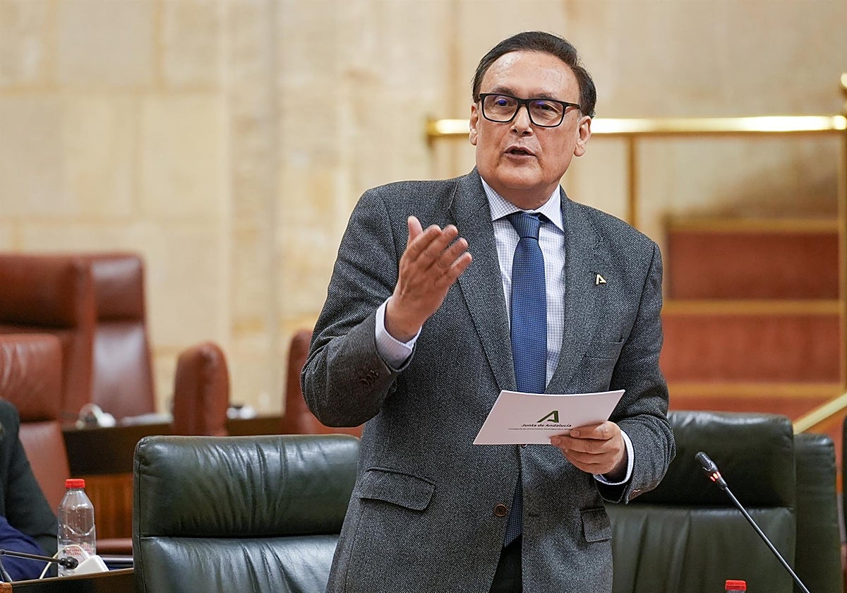 El consejero de Universidad, José Carlos Gómez Villamandos, en un Pleno del Parlamento andaluz