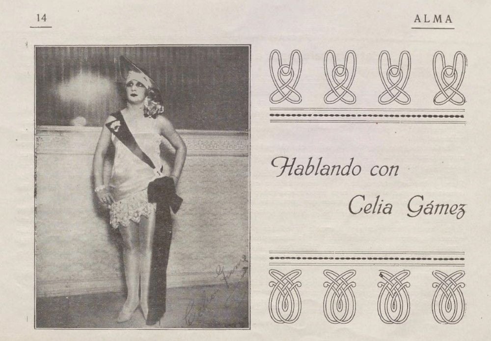 Entrevista de Argos a Celia Gámez. Revista 'Alma', número 4 (agosto de 1927