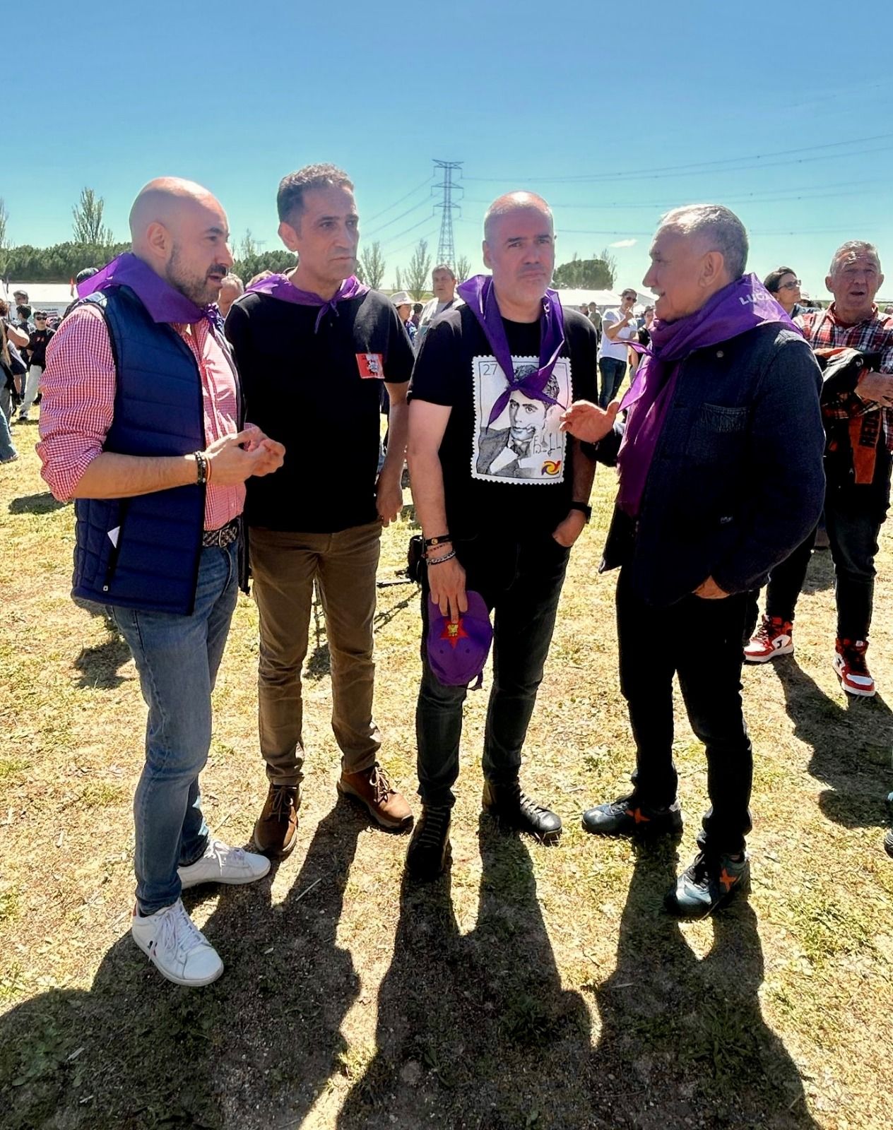 Los sindicalistas Óscar Lobo, Vicente Andrés, Unai Sordo y Pepe Álvarez, en la campa