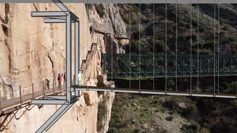 Recreación del nuevo puente colgante del Caminito del Rey