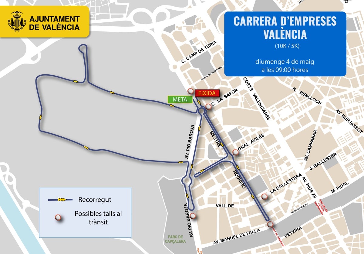 Imagen del circuito de la Carrera de Empresas Valencianas de este domingo