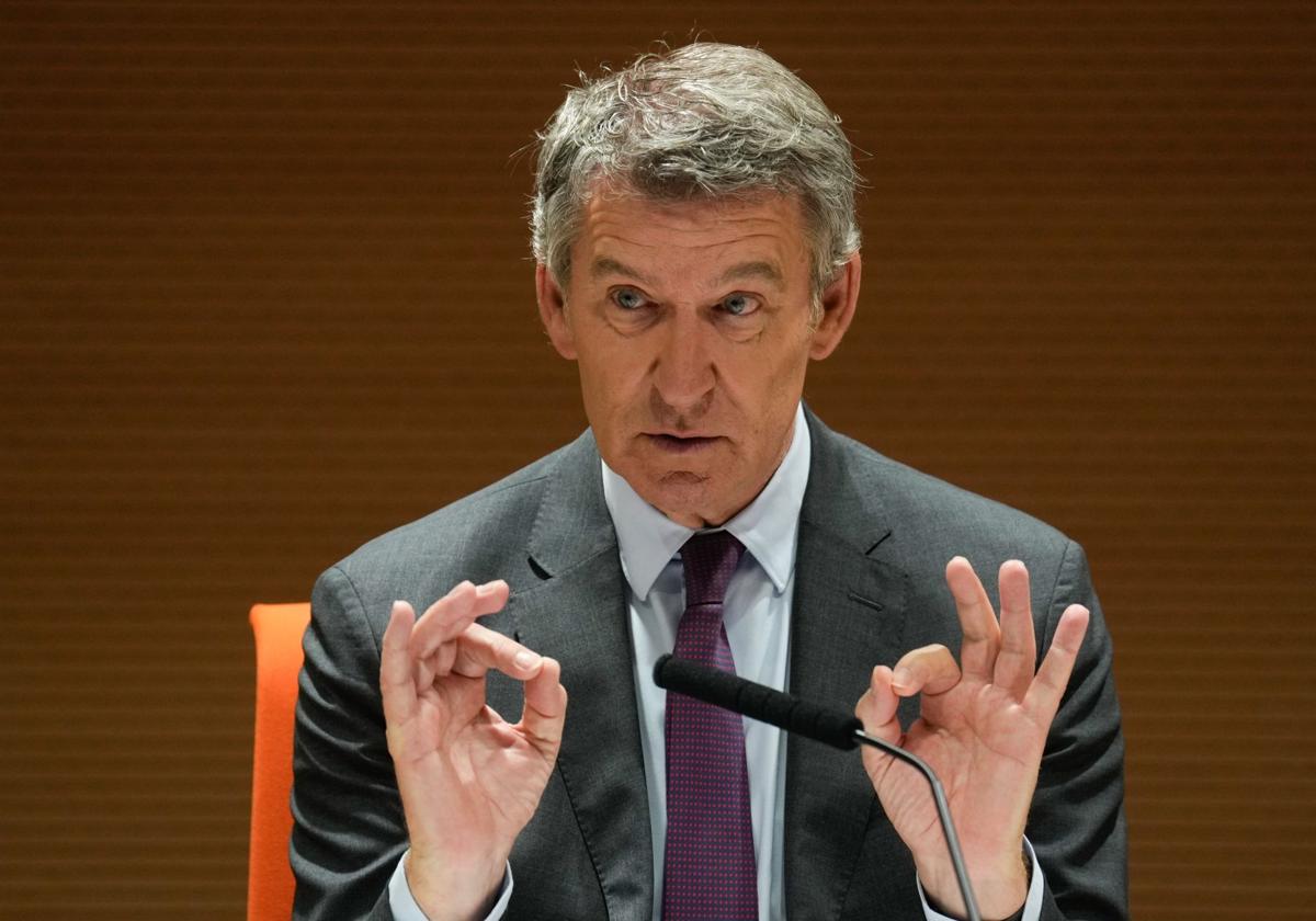 Alberto Núñez Feijóo, durante su intervención en el Consejo General de Economistas