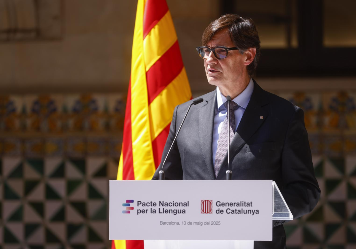 Salvador Illa, presidente de la Generalitat de Cataluña, durante la presentación del Pacto Nacional por la Lengua, el martes