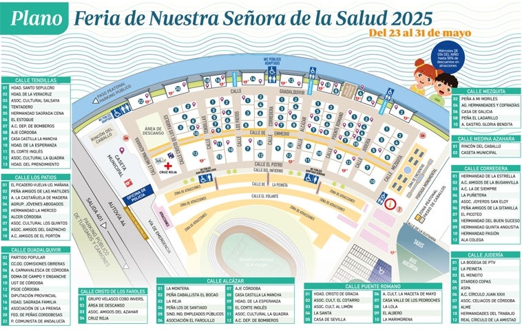 Mapa de la Feria de Córdoba 2025: casetas, autobuses, taxis y zonas clave